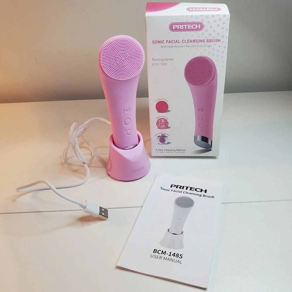 Pritech Sonic Facial Cleansing Brush Heat-Assisted Pink BCM-1485 NWT